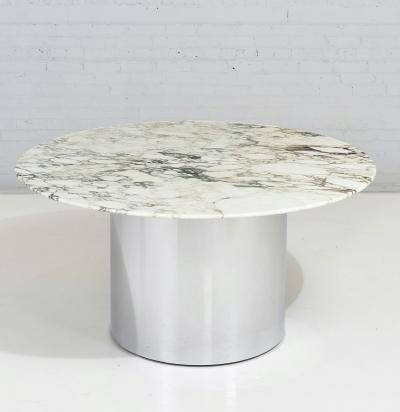 Arabescato Marble and Stainless Steel Drum Dining Table Italy 1970