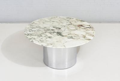 Arabescato Marble and Stainless Steel Drum Dining Table Italy 1970