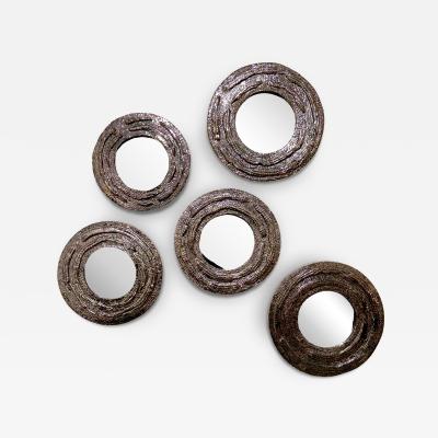 Aram Chenensky Set of 5 topographic patterned black chrome metallic glaze mirrors