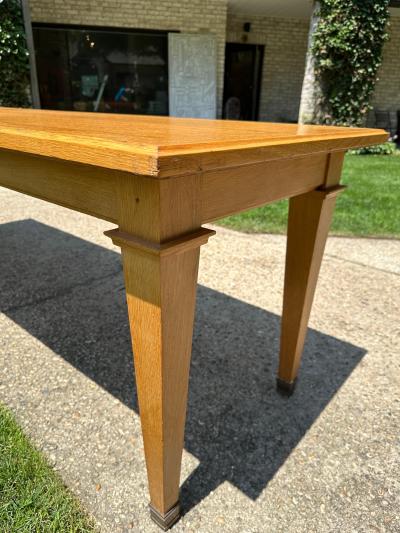 Arbus Style Long Oak Console Table w Brass Sabots