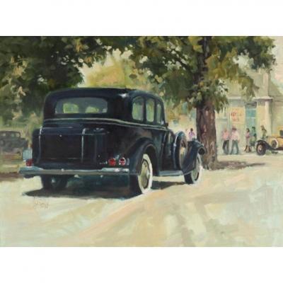Arch D Shaw Original Arch Shaw Oil Painting of a Classic Antique Automobile