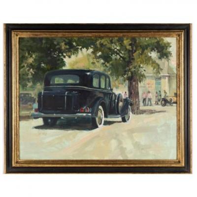 Arch D Shaw Original Arch Shaw Oil Painting of a Classic Antique Automobile