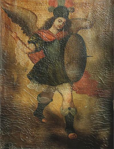 Archangel with Shield Cuzco School Oil on Canvas