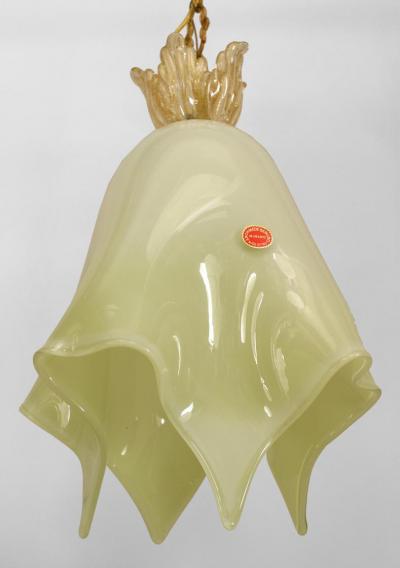 Archimede Seguso 3 Italian 1950s Venetian Murano Light Green Cased Glass Lanterns