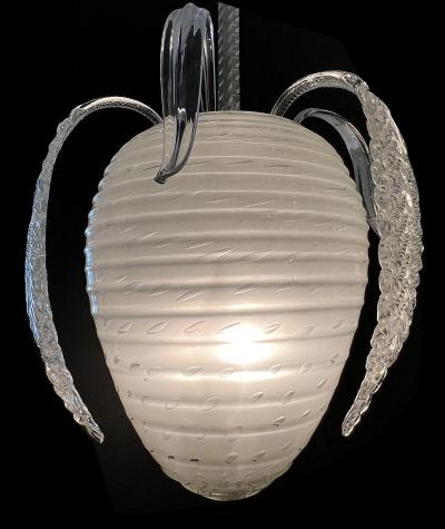 Archimede Seguso A Murano 1950s Berry form Frosted Glass Pendant Light by Seguso