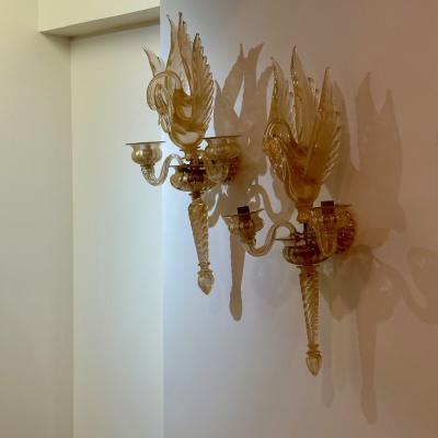 Archimede Seguso Archimede Seguso Barovier Toso Italian Mid Century Modern Swan Sconces