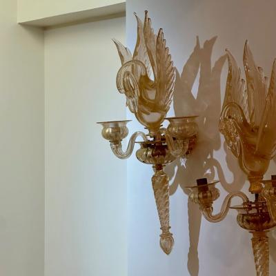 Archimede Seguso Archimede Seguso Barovier Toso Italian Mid Century Modern Swan Sconces