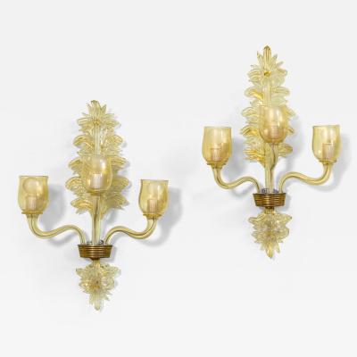 Archimede Seguso Archimede Seguso Pair of Wall Sconces in Murano Glass