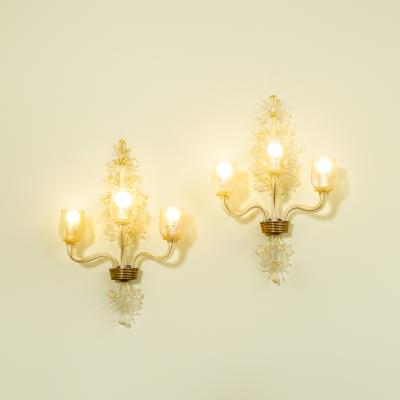 Archimede Seguso Archimede Seguso Pair of Wall Sconces in Murano Glass