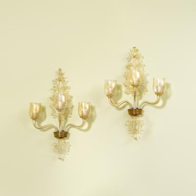 Archimede Seguso Archimede Seguso Pair of Wall Sconces in Murano Glass