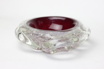 Archimede Seguso Archimede Seguso Ruby Red Glass Bowl with Silver Aventurine Fleck 1950 Italy