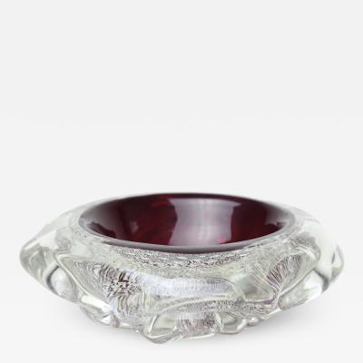 Archimede Seguso Archimede Seguso Ruby Red Glass Bowl with Silver Aventurine Fleck 1950 Italy