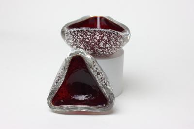 Archimede Seguso Archimede Seguso Ruby Red Glass Bowls with Silver Aventurine Fleck 1950 Italy
