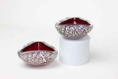 Archimede Seguso Archimede Seguso Ruby Red Glass Bowls with Silver Aventurine Fleck 1950 Italy