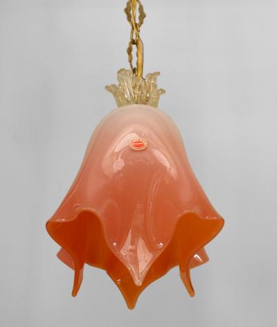 Archimede Seguso Italian 1950s Venetian Murano Pink Orange Inside Cased Glass Lantern