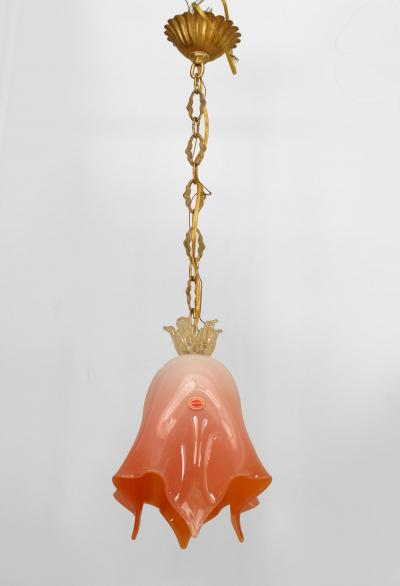Archimede Seguso Italian 1950s Venetian Murano Pink Orange Inside Cased Glass Lantern
