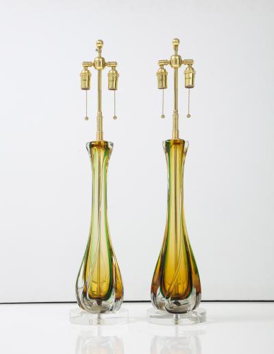 Archimede Seguso Pair of 1950s Large Murano Glass Lamps by Seguso
