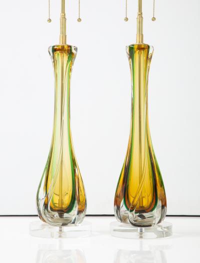 Archimede Seguso Pair of 1950s Large Murano Glass Lamps by Seguso