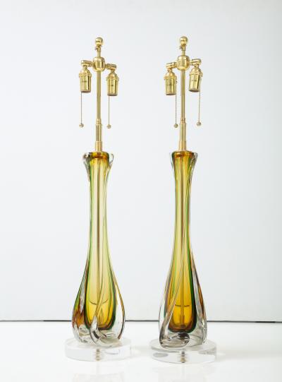 Archimede Seguso Pair of 1950s Large Murano Glass Lamps by Seguso