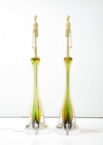 Archimede Seguso Pair of 1950s Large Murano Glass Lamps by Seguso