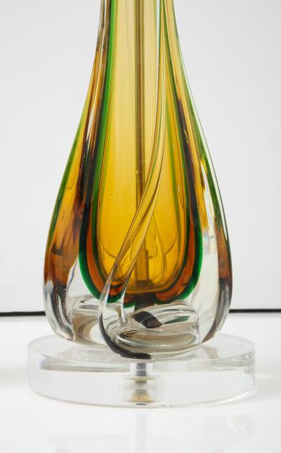 Archimede Seguso Pair of 1950s Large Murano Glass Lamps by Seguso