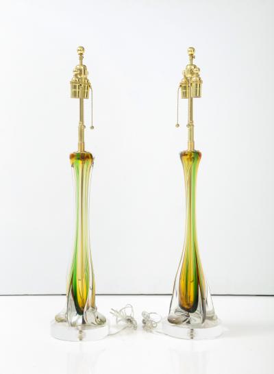 Archimede Seguso Pair of 1950s Large Murano Glass Lamps by Seguso