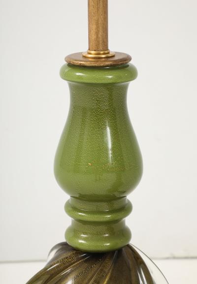 Archimede Seguso Pair of 1950s Seguso Green Murano Glass Lamps