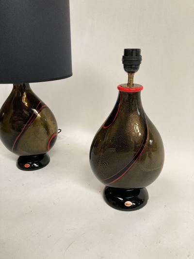 Archimede Seguso Pair of Archim de Seguso Murano Glass Lamp