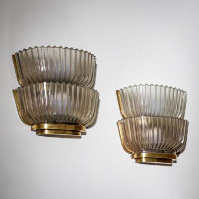 Archimede Seguso Pair of Art Deco Glass Wall Lights attributed to Archimede Seguso Italy 1940s