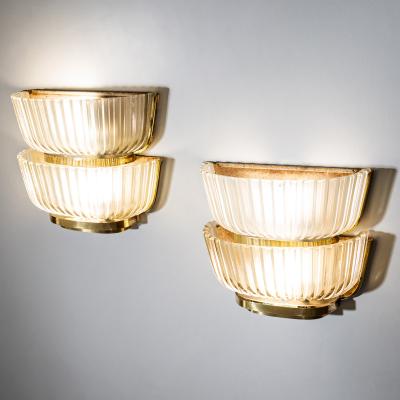 Archimede Seguso Pair of Art Deco Glass Wall Lights attributed to Archimede Seguso Italy 1940s