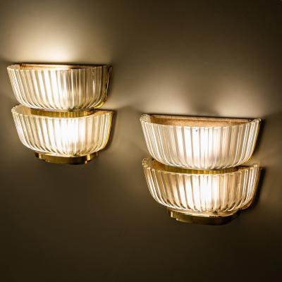 Archimede Seguso Pair of Art Deco Glass Wall Lights attributed to Archimede Seguso Italy 1940s