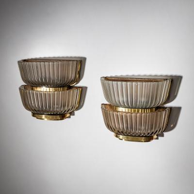 Archimede Seguso Pair of Art Deco Glass Wall Lights attributed to Archimede Seguso Italy 1940s