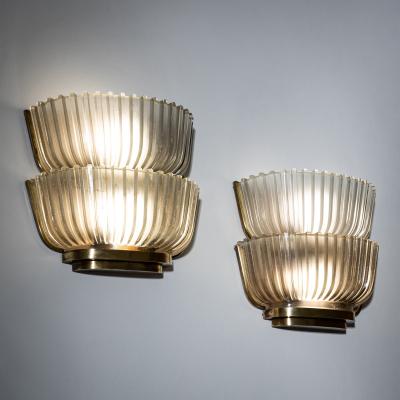 Archimede Seguso Pair of Art Deco Glass Wall Lights attributed to Archimede Seguso Italy 1940s