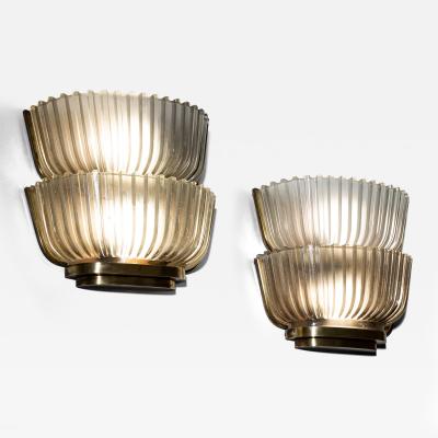 Archimede Seguso Pair of Art Deco Glass Wall Lights attributed to Archimede Seguso Italy 1940s