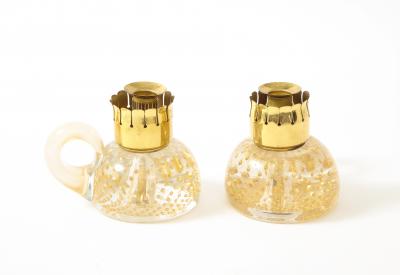 Archimede Seguso Pair of Candle Holders in Transparent Glass Gold Leaf Inclusions by Seguso