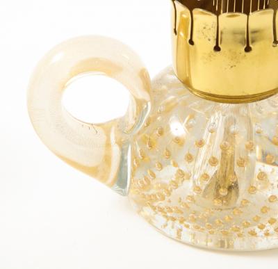 Archimede Seguso Pair of Candle Holders in Transparent Glass Gold Leaf Inclusions by Seguso