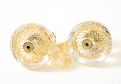 Archimede Seguso Pair of Candle Holders in Transparent Glass Gold Leaf Inclusions by Seguso