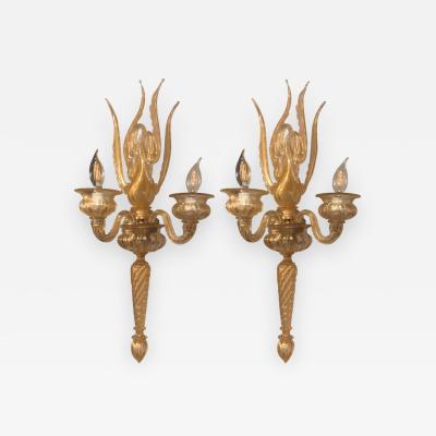 Archimede Seguso Pair of Large Archimede Seguso Gold Flecked Swan Sconces Signed and Marked