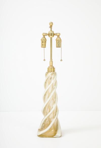 Archimede Seguso Pair of Large Gold Murano Ribbon Twist Lamps by Seguso