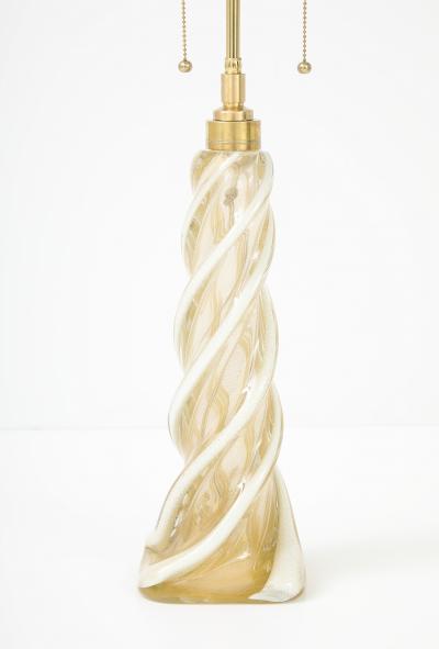 Archimede Seguso Pair of Large Gold Murano Ribbon Twist Lamps by Seguso