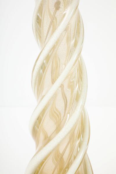 Archimede Seguso Pair of Large Gold Murano Ribbon Twist Lamps by Seguso
