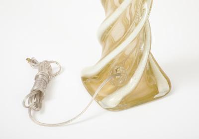 Archimede Seguso Pair of Large Gold Murano Ribbon Twist Lamps by Seguso