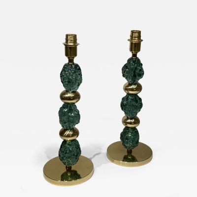 Archimede Seguso Pair of Murano glass lamps in the style of Archimede Seguso