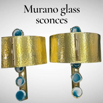 Archimede Seguso Pair of Murano glass sconces in the style of Archim de Seguso