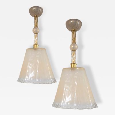 Archimede Seguso Pair of Unique Murano Blown Pendant LIghts