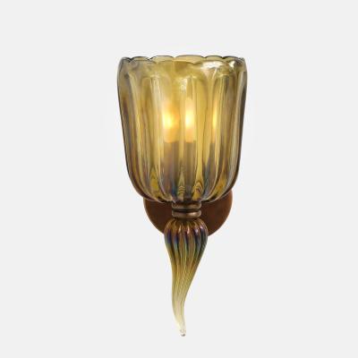 Archimede Seguso Rare Large Amber Murano Glass and Brass Sconce by Archimede Seguso