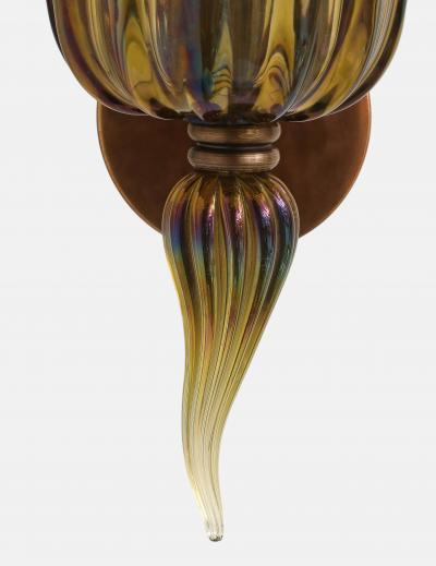 Archimede Seguso Rare Large Amber Murano Glass and Brass Sconce by Archimede Seguso