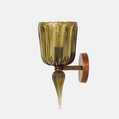 Archimede Seguso Rare Large Amber Murano Glass and Brass Sconce by Archimede Seguso