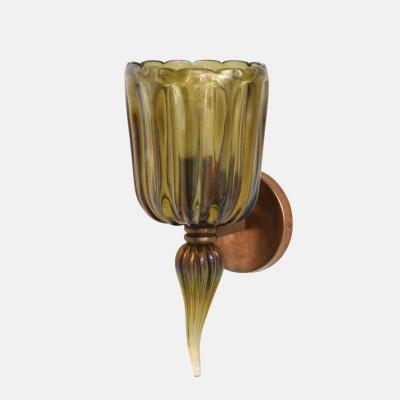 Archimede Seguso Rare Large Amber Murano Glass and Brass Sconce by Archimede Seguso