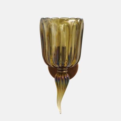 Archimede Seguso Rare Large Amber Murano Glass and Brass Sconce by Archimede Seguso
